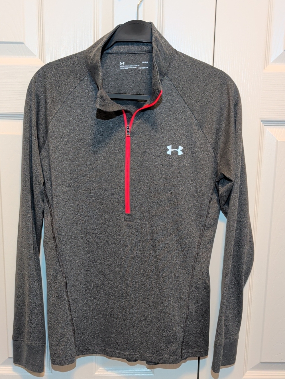 Under Armour Gray Long-Sleeve Quarter-Zip Top with Neon Red Trim